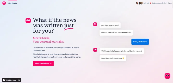 Screenshot of Charlie website