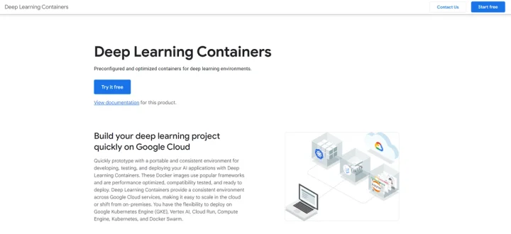Screenshot of Google Deep Learning Containers website