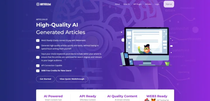 Screenshot of Articleai website