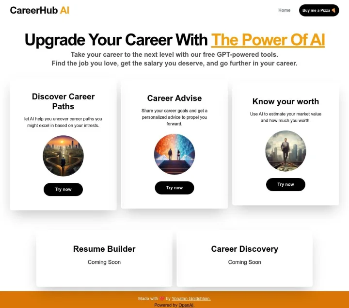 Screenshot of CareerHub AI website