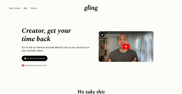 Screenshot of Gling website