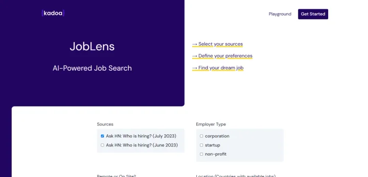 Screenshot of Joblens website