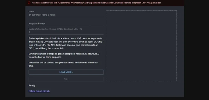 Screenshot of Stable Diffusion Webgpu website