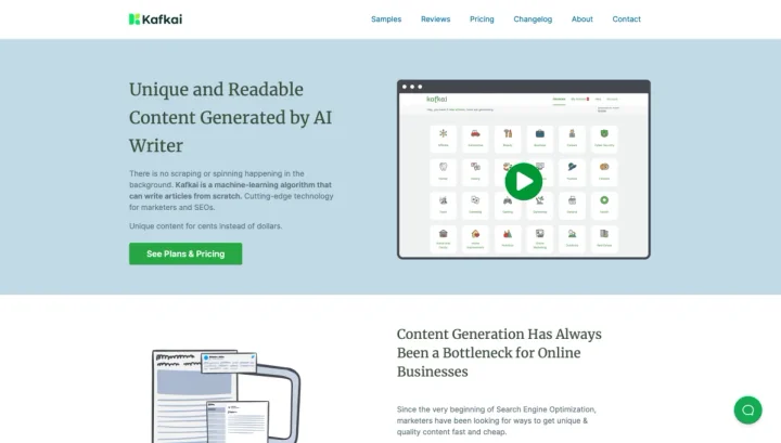 Screenshot of Kafkai website
