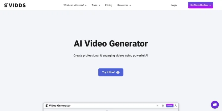 Screenshot of AI Video Generator website