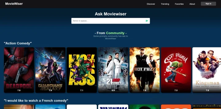 Screenshot of Moviewiser website