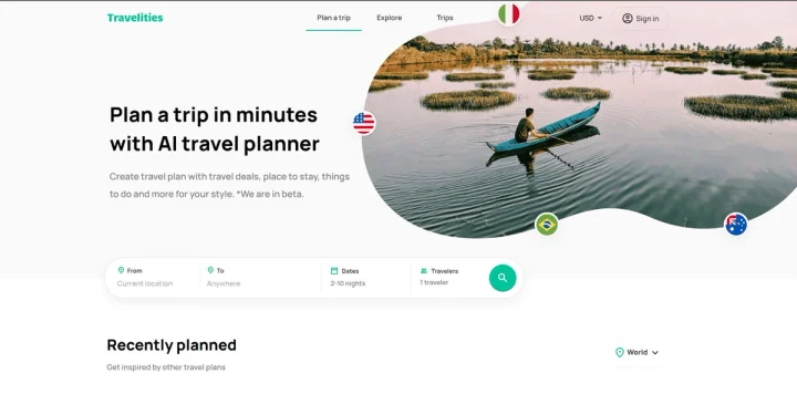Screenshot of Travelities website