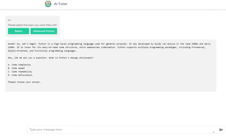 Screenshot of AI tutor by UUKI website