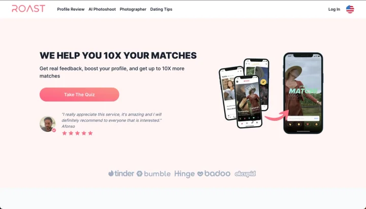 Screenshot of Roast Dating website