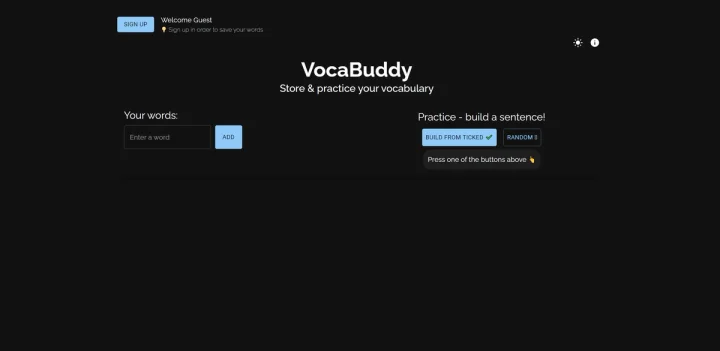 Screenshot of VocaBuddy website