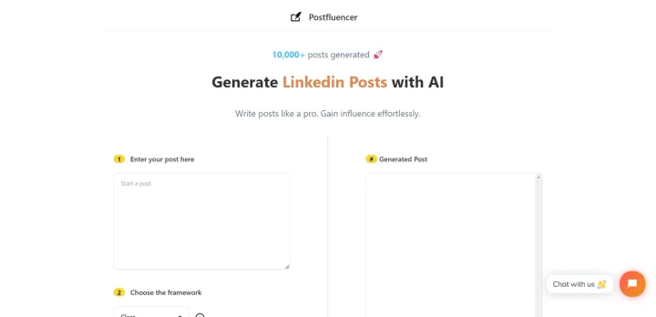 Screenshot of Postfluencer website