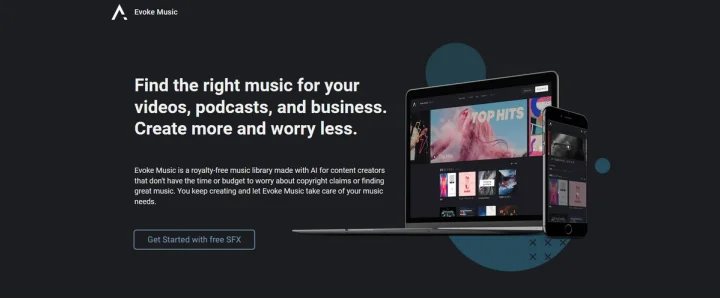 Screenshot of Evoke Music website