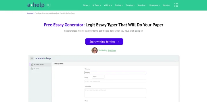 Screenshot of Free Essay Generator website