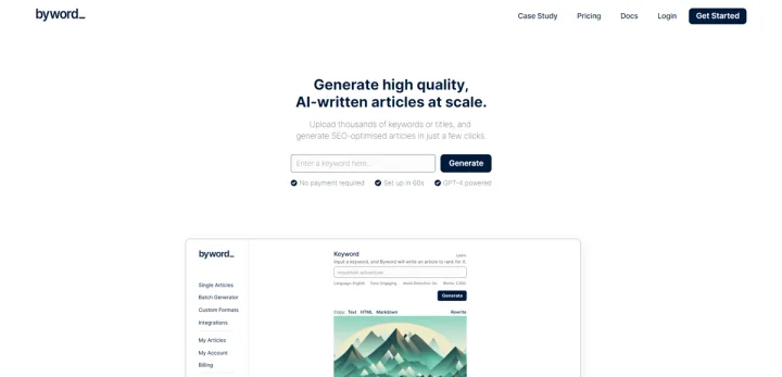 Screenshot of Byword.ai website