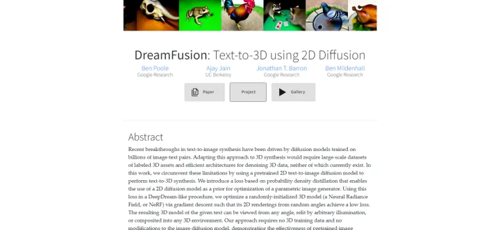 Screenshot of DreamFusion website