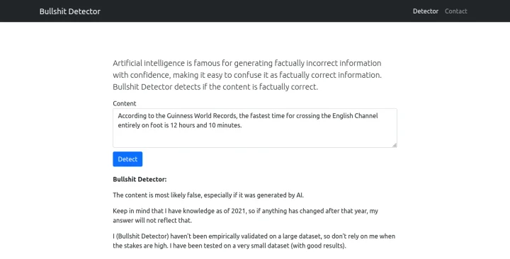 Screenshot of Bullshit Detector website
