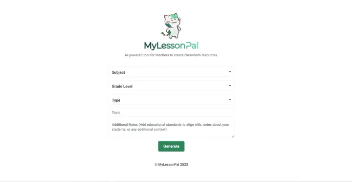 Screenshot of MyLessonPal website