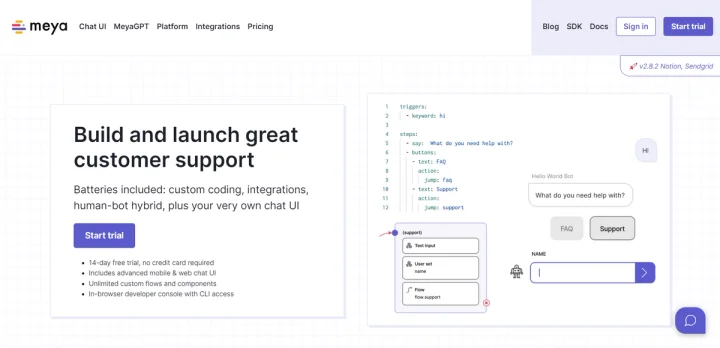 Screenshot of Meya website