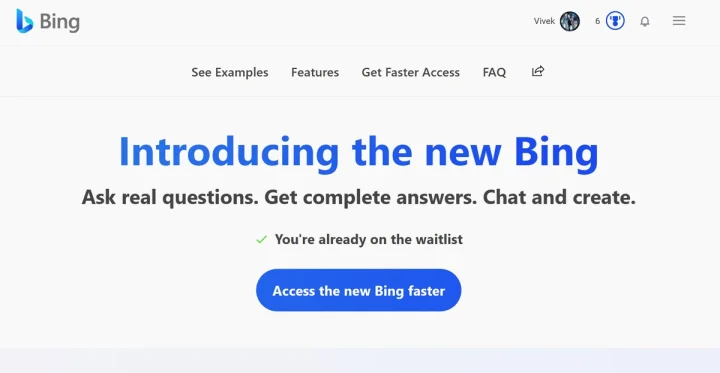 Screenshot of Microsoft Bing website