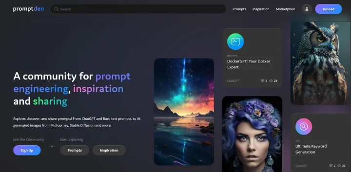 Screenshot of PromptDen website
