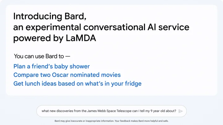 Screenshot of Google Bard website