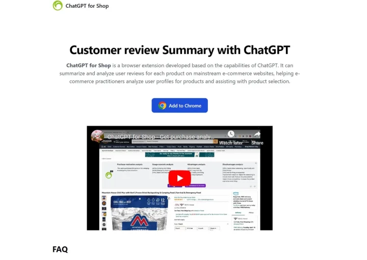 Screenshot of ChatGPT for Shop website