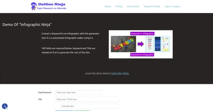 Screenshot of Outline Ninja website