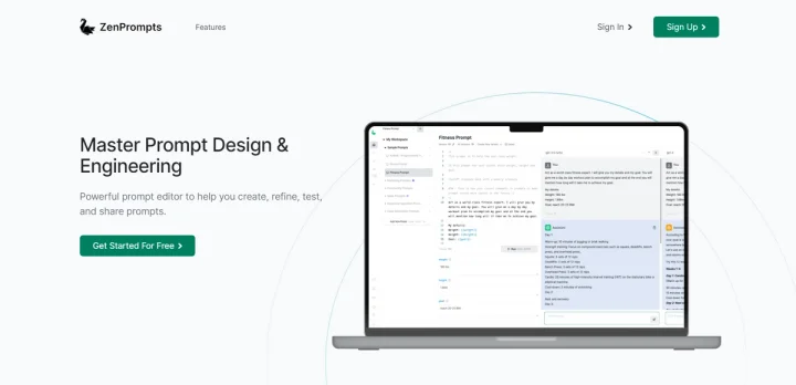 Screenshot of Zenprompts website