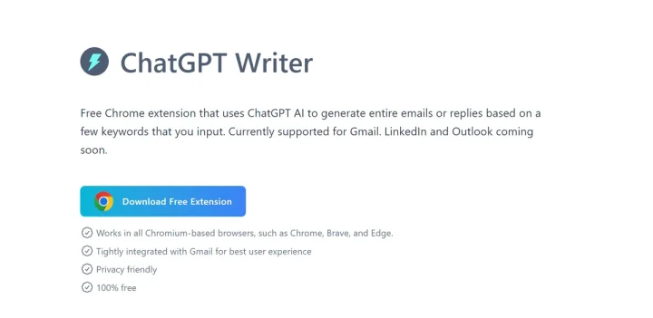 Screenshot of ChatGPT Writer website