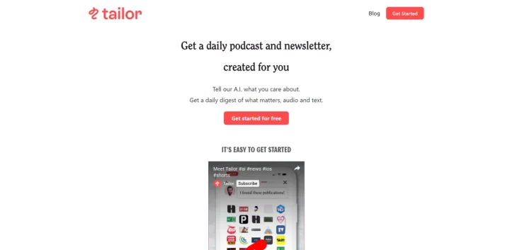 Screenshot of Tailor website