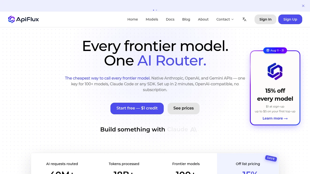 Screenshot of ApiFlux website
