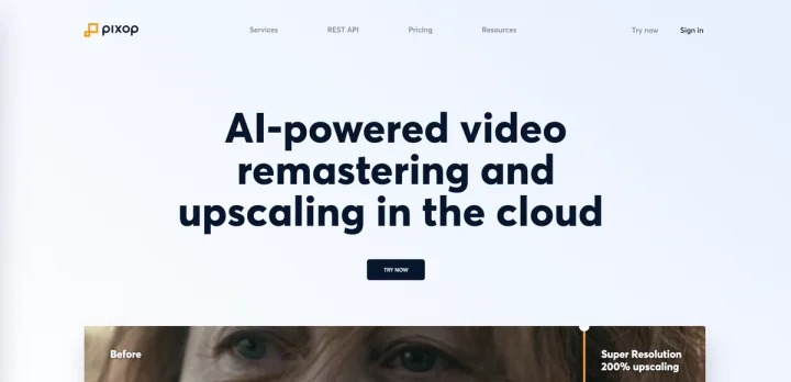 Screenshot of Pixop website
