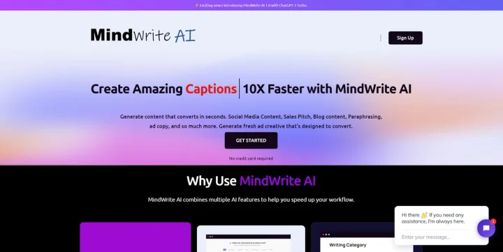 Screenshot of Mindwrite Ai website