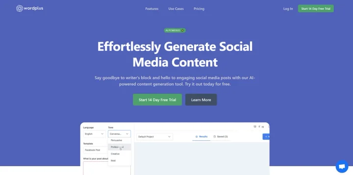 Screenshot of Wordplus.ai website