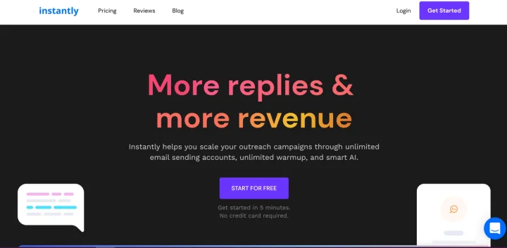 Screenshot of Instantly website