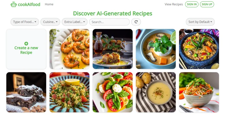 Screenshot of cookAIfood website