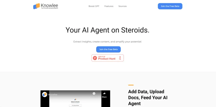 Screenshot of Knowlee AI website