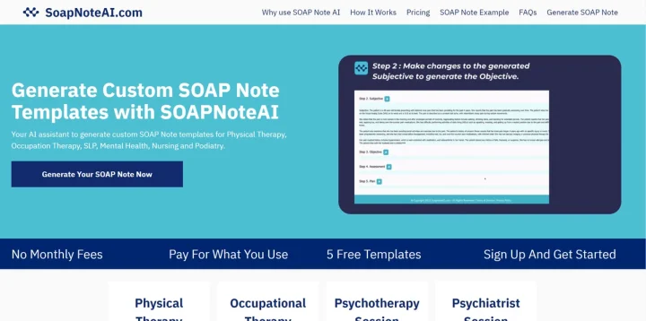 Screenshot of SOAP Note AI website