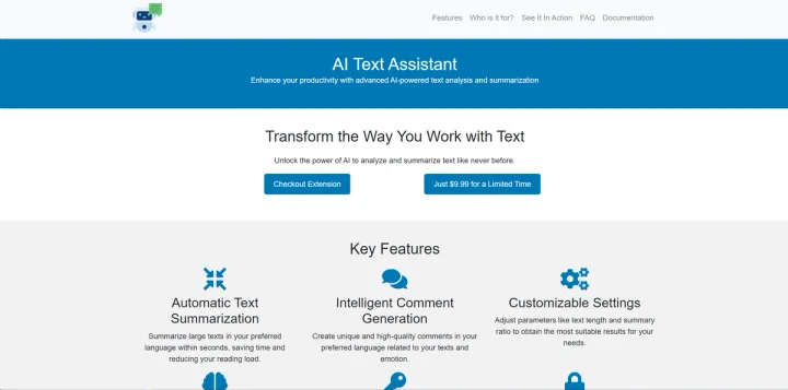 Screenshot of AI Text Assistant website