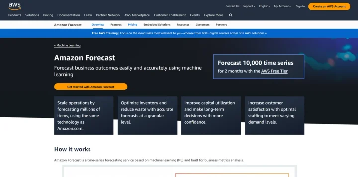 Screenshot of Amazon Forecast website