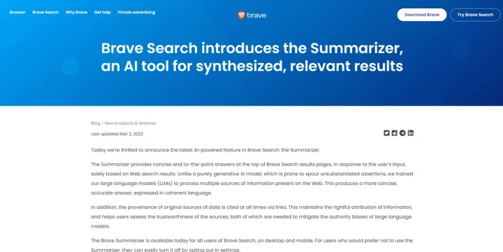 Screenshot of Brave Search Summarizer website