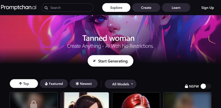 Screenshot of Promptchan website