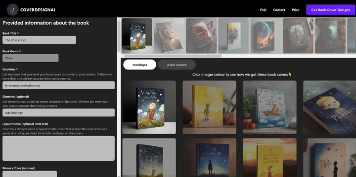 Screenshot of CoverDesignAI website