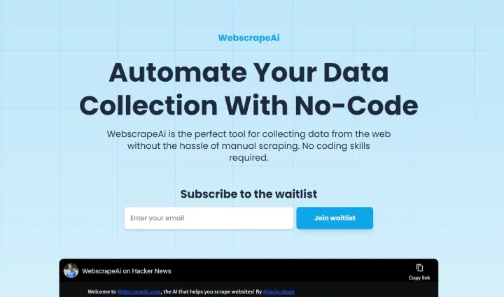 Screenshot of WebscrapeAi website