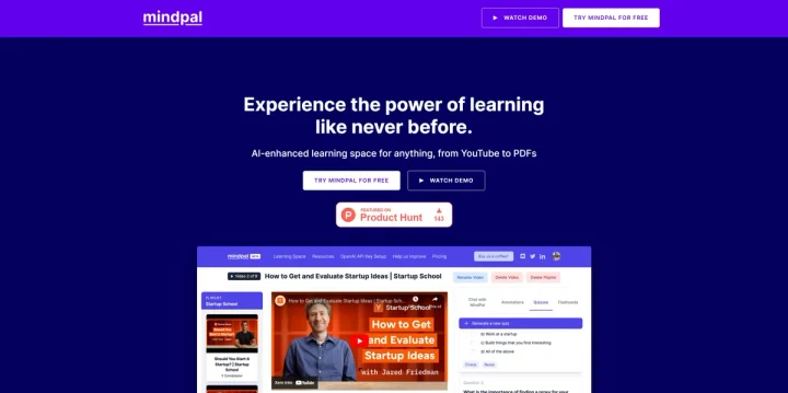 Screenshot of MindPal website