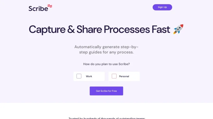 Screenshot of Scribe website