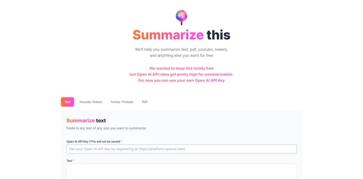 Screenshot of Summarizethis website