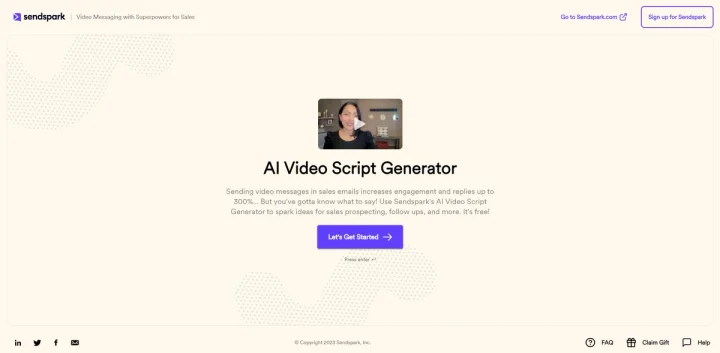 Screenshot of Sendspark website