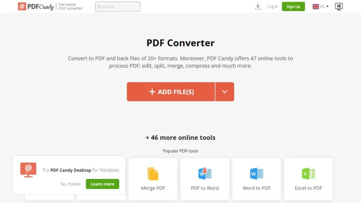 Screenshot of PDF Candy website
