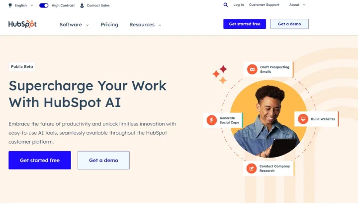 Screenshot of HubSpot AI website